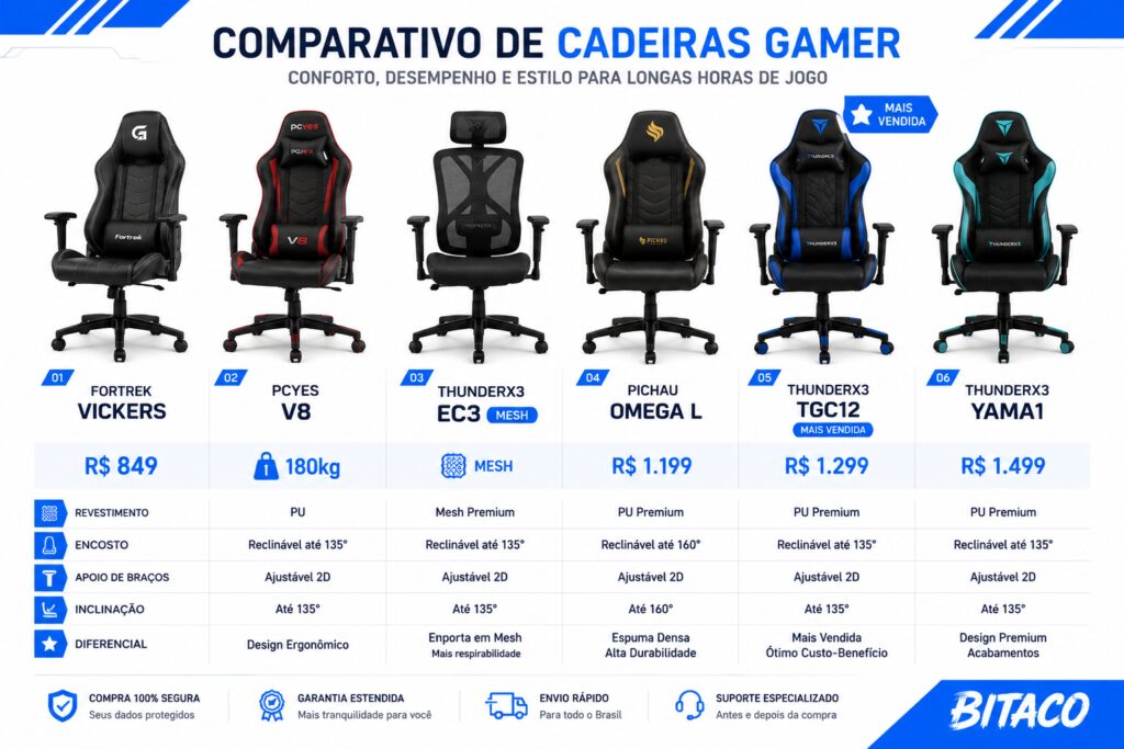 comparativo de cadeiras gamer custo-benefício por perfil
